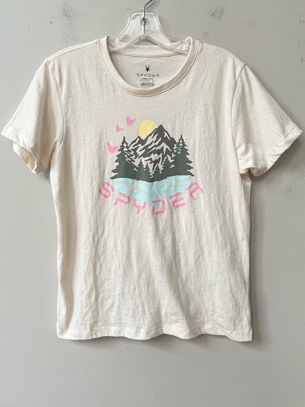 Spyder Womens Small Mountain Graphic Short Sleeve T Shirt Cream Outdoor Hiking